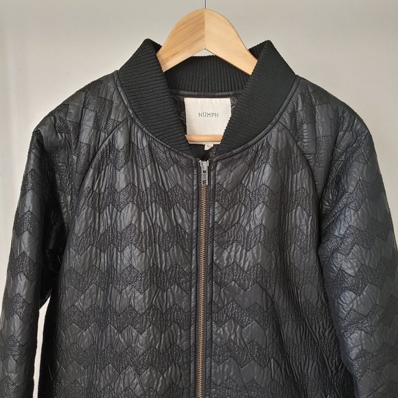Anthropologie Numph Black Chevron Quilted Jacket Size Medium - Picture 6 of 16